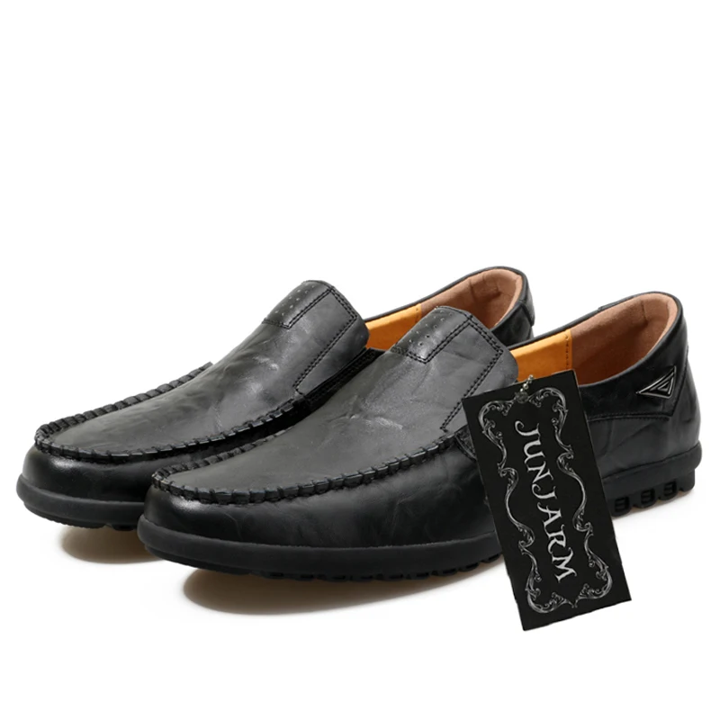 Мужские повседневные туфли JUNJARM черные лоферы из натуральной кожи дышащие