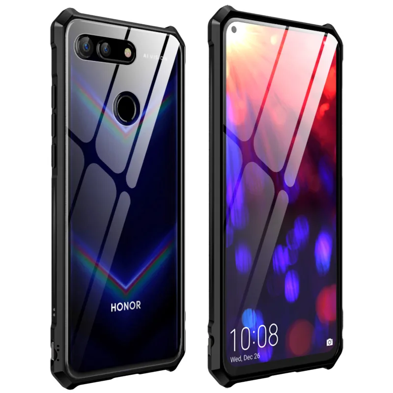 Роскошный высококачественный алюминиевый металлический бампер+ прозрачная задняя крышка из закаленного стекла чехол для huawei Honor View 20 V20 чехол s Рамка - Цвет: Black