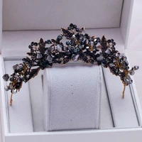 baroque handmade black crystal beads bridal tiaras crown rhinestone diadem pageant veil tiara headbands wedding hair accessories