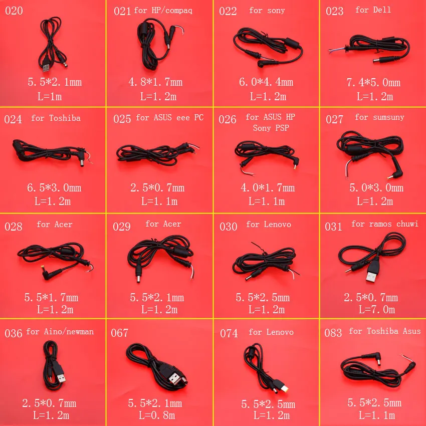 

cltgxdd DC Male Plug Connector With Power Cord Cable For Samsung HP Dell Sony Toshiba Asus Acer Lenovo Cube Laptop Adapter