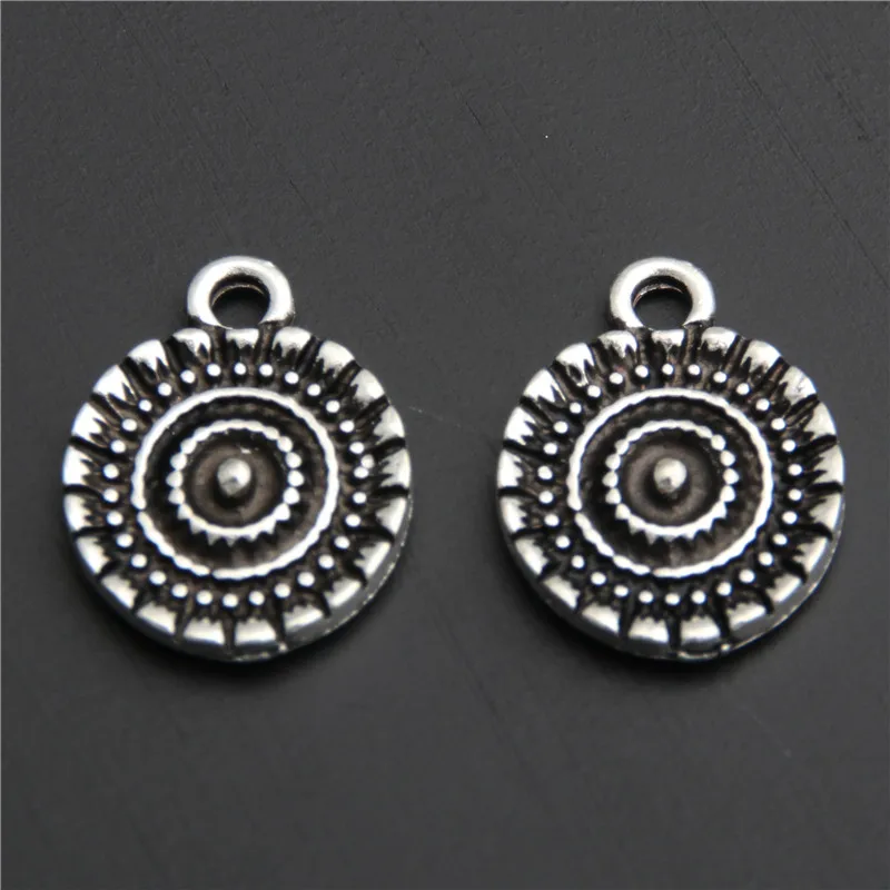 

20pcs Silver Color Zinc Alloy Round Charms Sun Pendant For Jewelry Making Necklace Metal DIY Accessory A2823