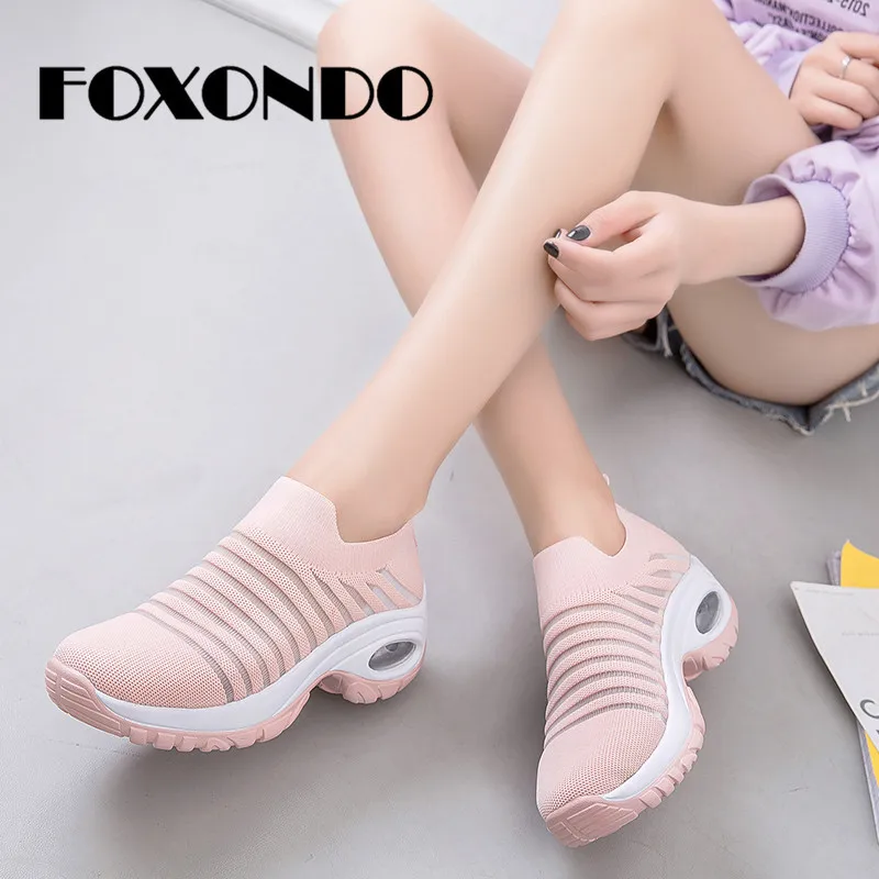 FOXONDO/2019 весенние сникерсы женская обувь на плоской подошве слипоны платформе для