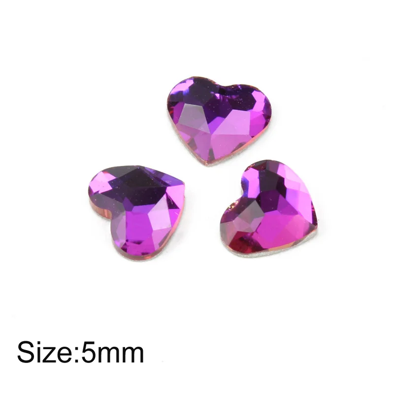 Heart 5mm Горячая Распродажа, модные стразы для дизайна ногтей, фиолетовые стразы с плоским основанием для 3D украшения ногтей - Цвет: Heart 5mm