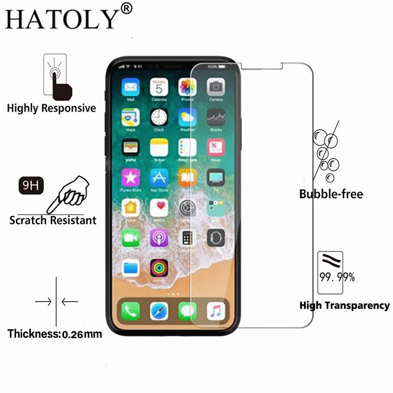 Protector de pantalla de vidrio templado ultrafino para iPhone X, pel&iacute;cula endurecida X para iPhone de Apple, HATOLY de 5,8 pulgadas, 2 uds.-0
