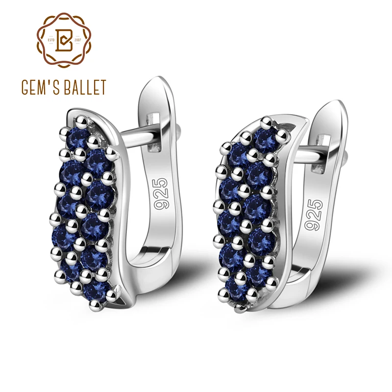 

GEM'S BALLET Natural Blue Sapphire Gemstone Earrings 925 Sterling Silver Vintage Stud Earrings For Women Fine Jewelry