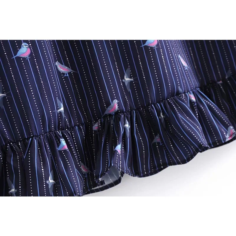 New Print Dress Women Birds Lady Fashion Patchwork Ruffles Female Butterfly Three Quarter Sleeves Knee Vestidos LTD119262 | Женская
