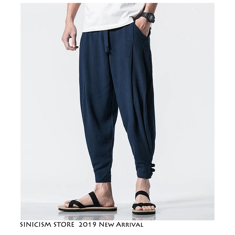 Мужские брюки-шаровары Sinicism Store Harajuku уличные брюки для бега из хлопка и льна