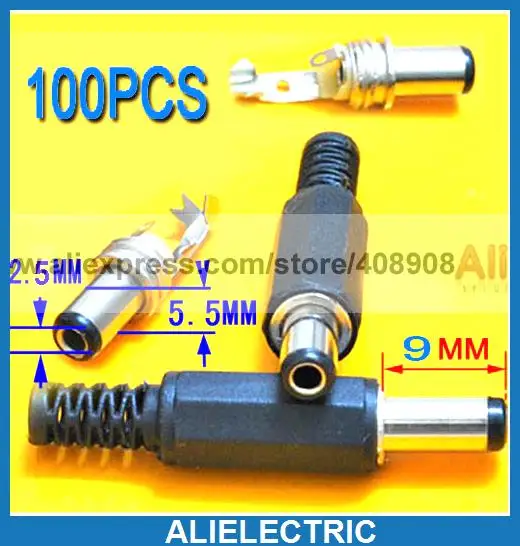 

100 Pcs 9mm 5.5mm 2.5mm DC Power Plug CCTV Adapters