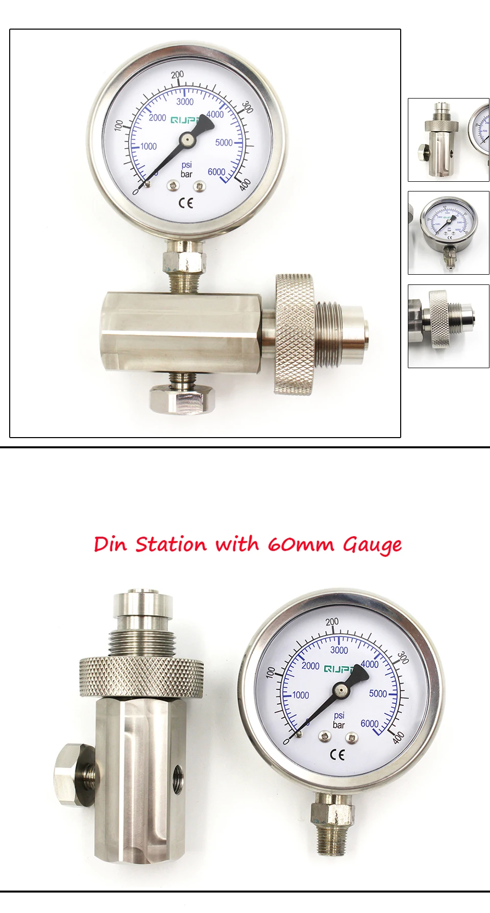 QUPB новая Din станция из нержавеющей стали 300 бар/4500psi с 60 мм/40 мм маслонаполненный манометр DGE001