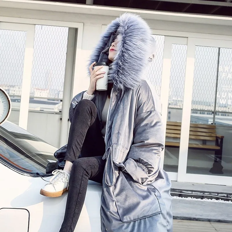 Winter Thick Coat Fashion Women Warm Velvet Cotton Jacket Raccoon Fur Collar Parka Hood High Quality Oversized Outerwear PJ240