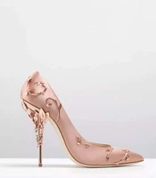 new fashion style pointed toe sexy women high heel shoes luxury metal heel silver flower vine fashion elegant lady pumps