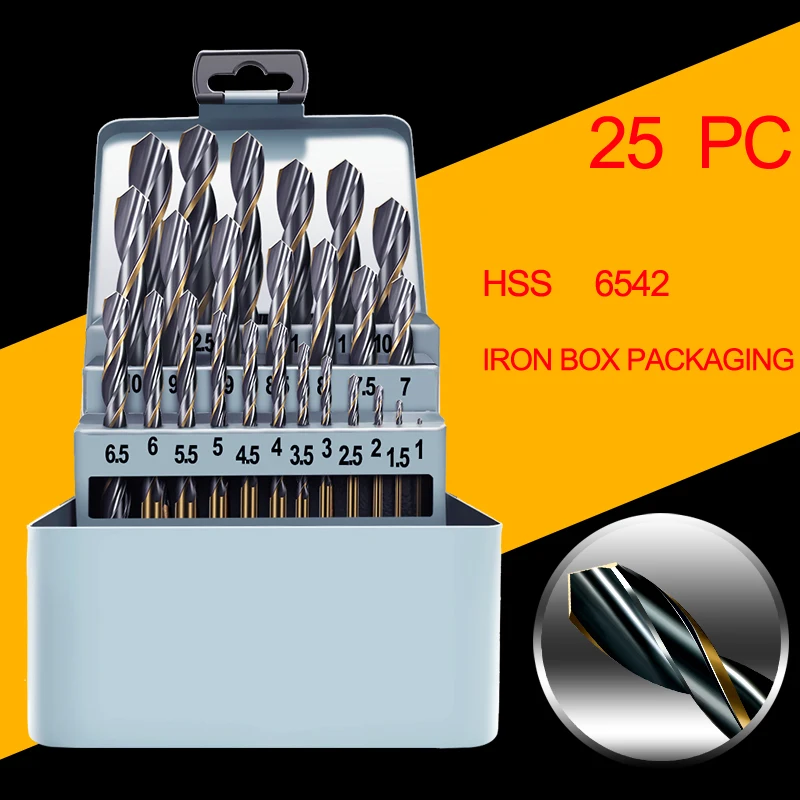 Iron box25pc 1 мм-10 мм быстрорежущее стальное сверло из быстрорежущей стали, набор кобальтовых сверл, электрическое сверло, деревообрабатывающий инструмент из пластика и алюминиевого сплава - Цвет: Iron box25pc