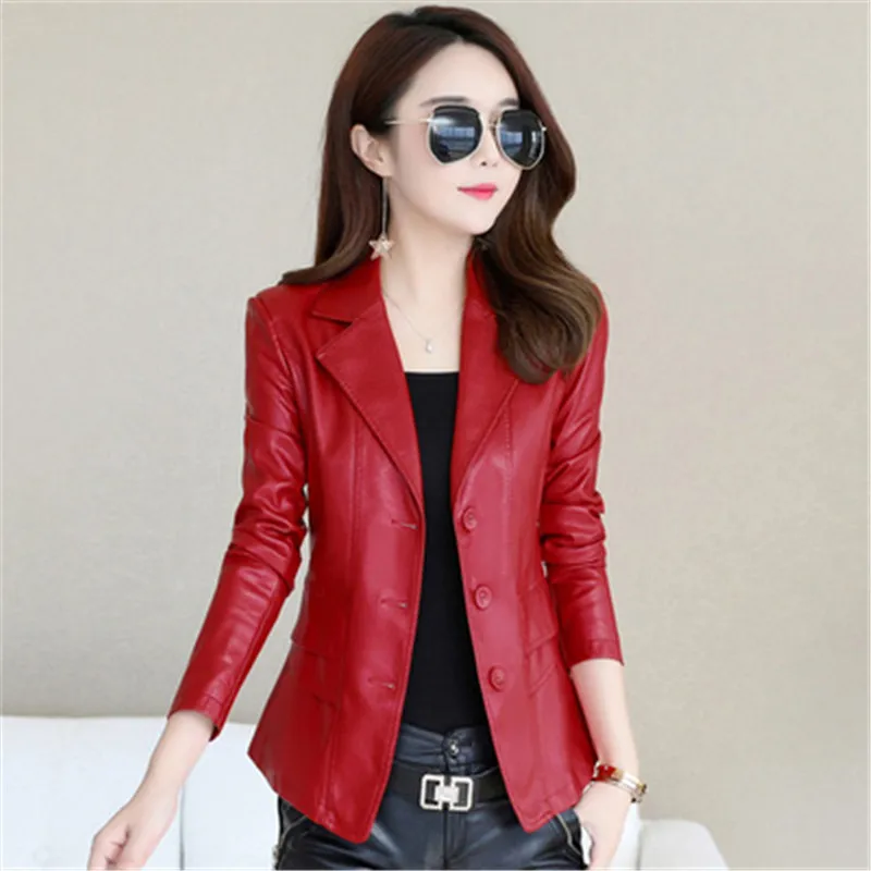 Женская кожаная куртка с длинным рукавом Весенняя черная короткая локомотивная