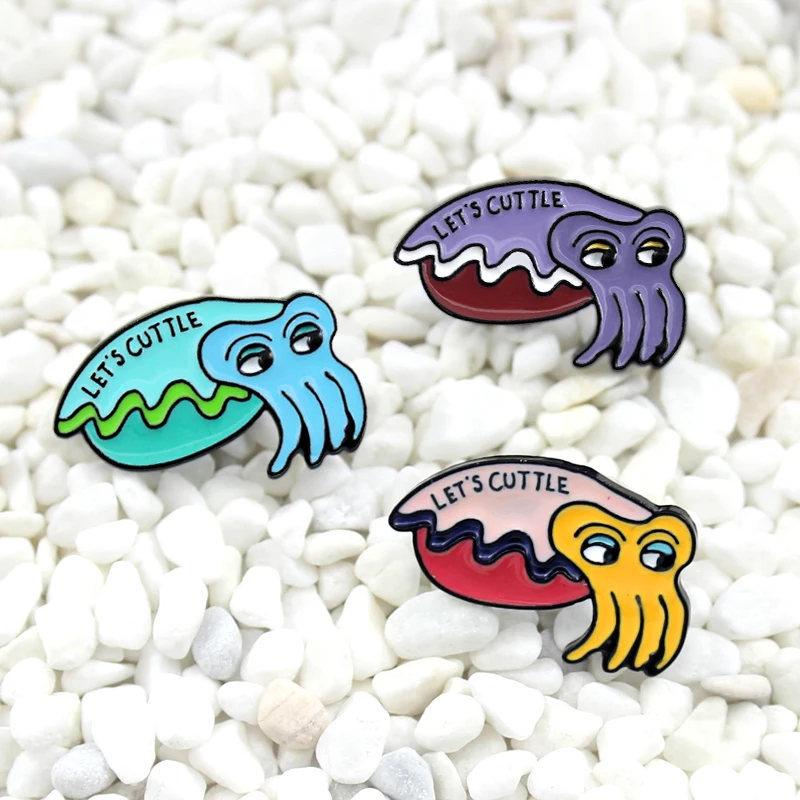 Каракатица брошь 3 цвета морской рыбы милое кальмар Let's катля эмаль на булавке