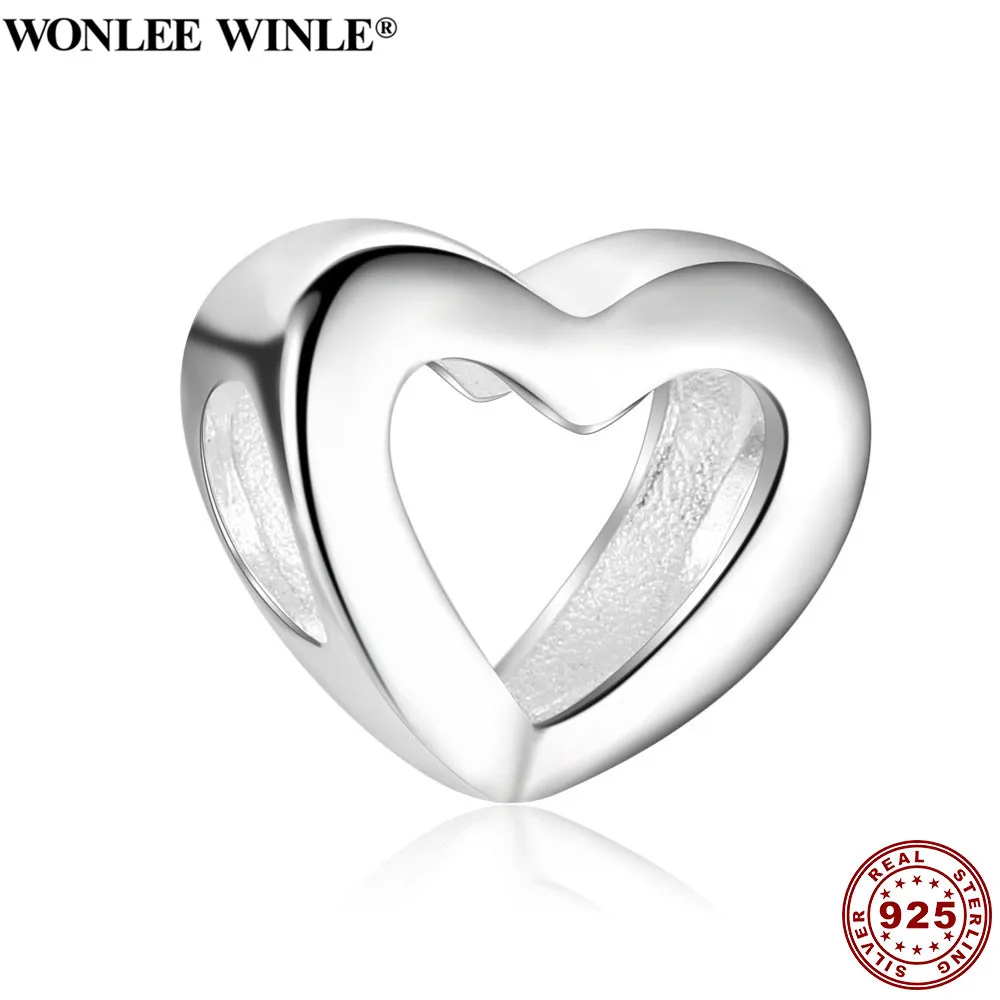 Wonlee Winle 100% стерлингового серебра 925 ажурные бусины сердца подходят оригинальный