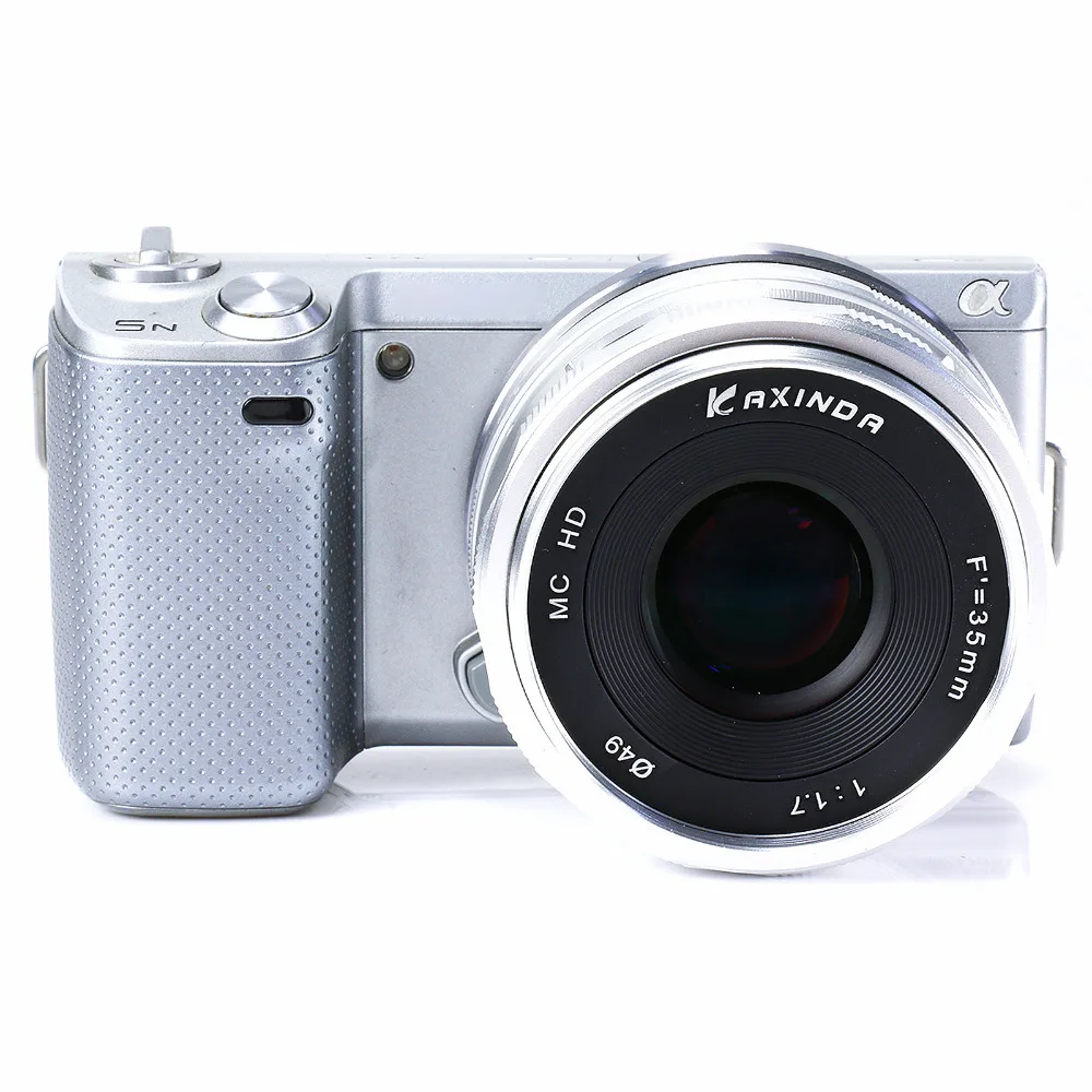

Large apertur 35mm F1.7 Manual Lens for Sony NEX3N NEX5T NEX6 NEX7 NEX-F3 NEX-C3 a3000 a5000 a5100 a6000 Camera silver&hood&gift