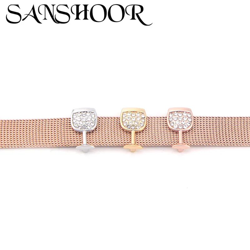SANSHOOR Jewelry Crystal Wine Glass Goblet Slide Charm Fit 10mm Stainless Steel Mesh Bracelet for Women DIY Accessories Making | Украшения