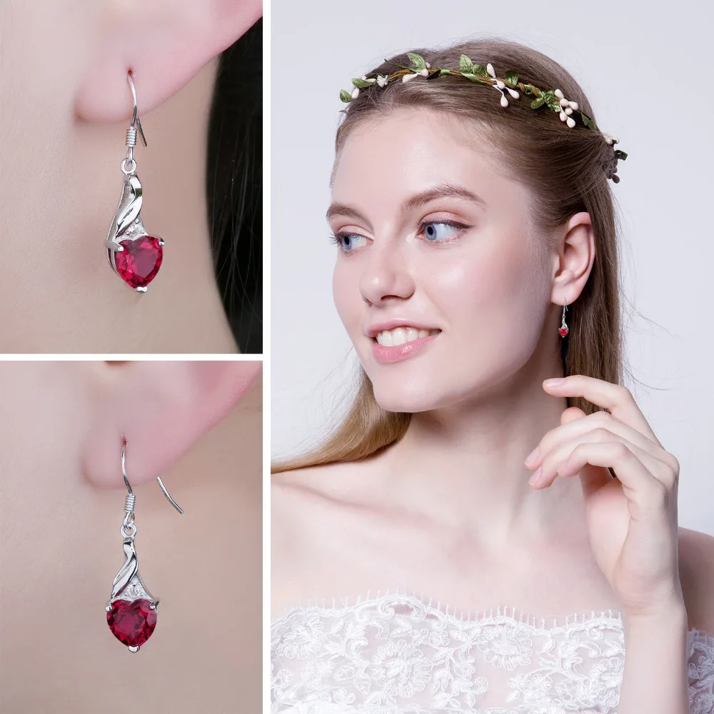 Jewelrypalace любовь 3.7ct сердца создано ruby Висячие серьги 925 серебро Длинные Свадебные