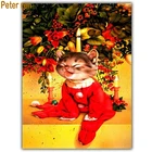 Алмазная живопись сделай сам, вышивка крестиком, домашний декор, животное, квадрат 5d, круглая Алмазная мозаика, полная Алмазная вышивка, красная котенок, свеча