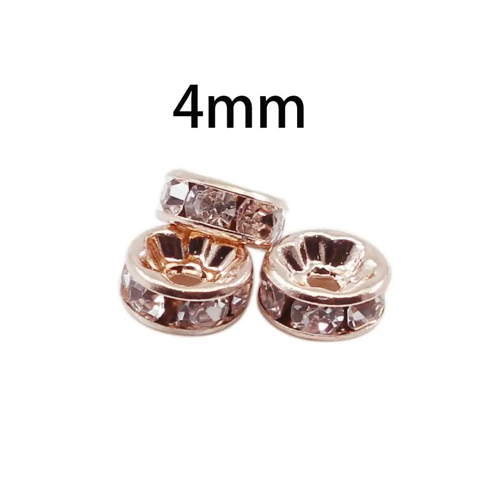 rose gold 4mm 50 шт./лот, цветные 4, 6, 8, 10 мм, цвет серебро, золото, кристалл, рондели разделительные бусины для изготовления ювелирных изделий, браслет, ожерелья, шайба, бусины - Color: rose gold 4mm