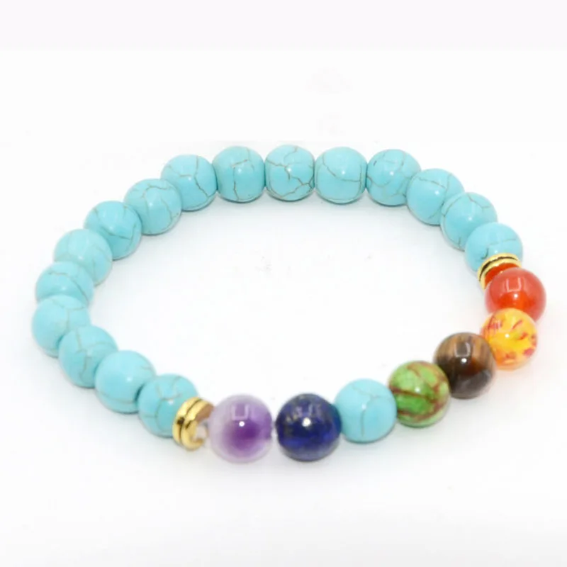 Chakra Bracelet N Новые разноцветные каменные бусины Браслет Йога чакра браслеты для женщин мужчин индийские Исцеляющие ювелирные изделия Lucky Pray 7 Чакра Ювелирные изделия - Окраска металла: Chakra Bracelet N