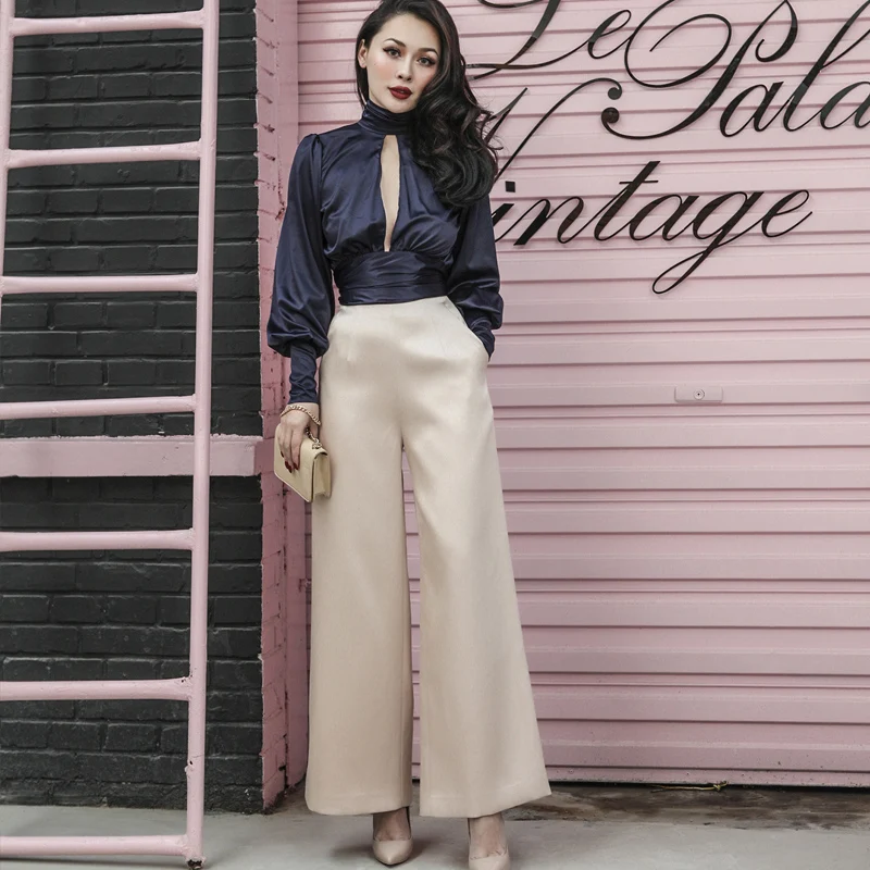 2018 Spring Vintage Very Sexy Backless Satin Blouse Stylish Turtleneck Low Cut Multi Way Wearing Slim Type Shirt Women
