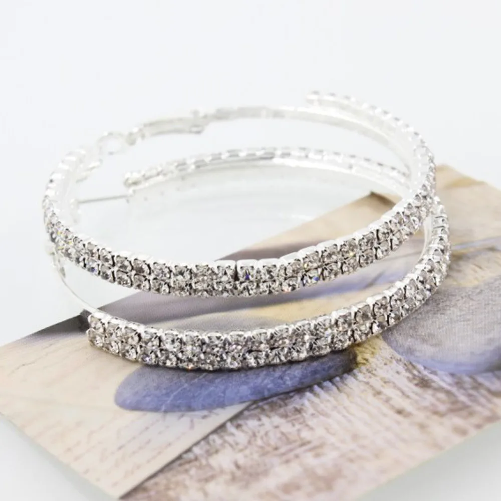 1 пара двухрядные Роскошные хрустальные серьги-кольца со стразами двойные