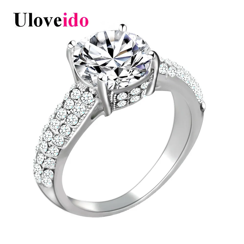 Uloveido Скидка 15% от серебра Цвет обручальные кольца с камнями белый кубический