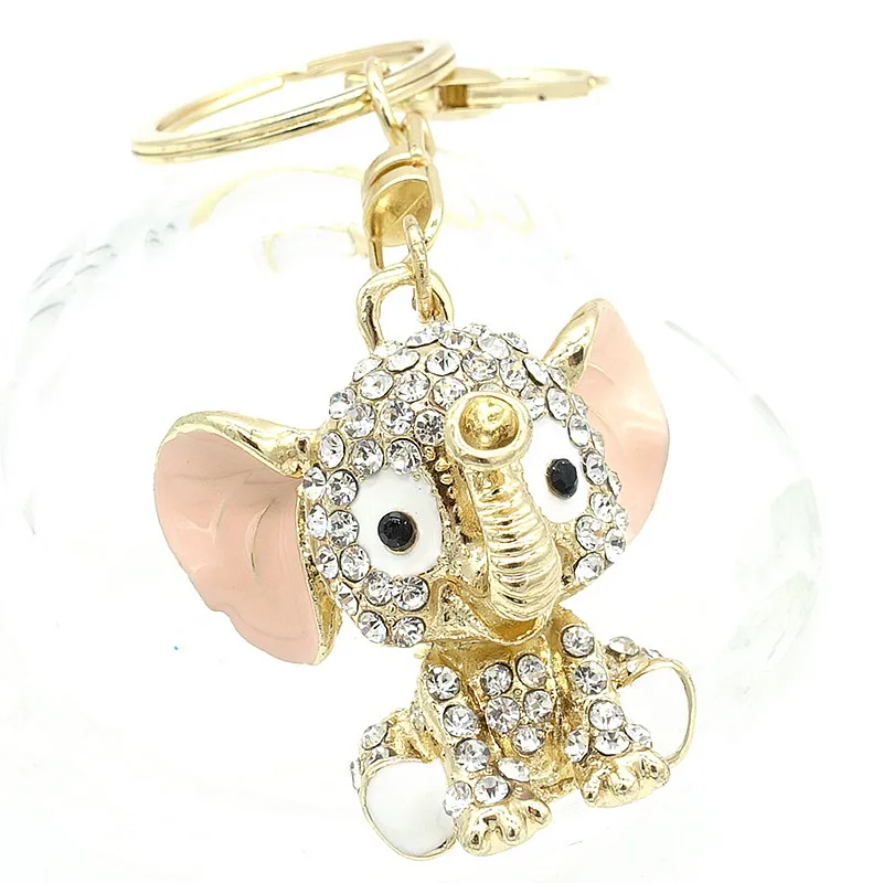 Розовый слон брелки брелок со стразами кошелек сумка Rhinestone CZ очаровательный брелок кулон G283