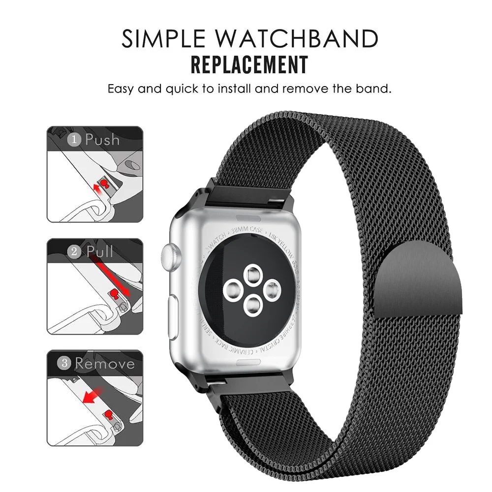 Магнитный ремешок Миланская петля для Apple Watch 38/40mm4 2/44 мм браслет из нержавеющей