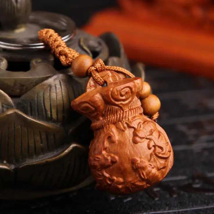 China style Mahogany Keychain Five blessing money bag Fly Car Bag Pendant Elegant Business Key Chain Ring Holder Jewelry | Украшения и