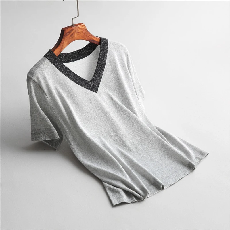 Топ женский однотонный из вискозы с V образным вырезом|Футболки| |