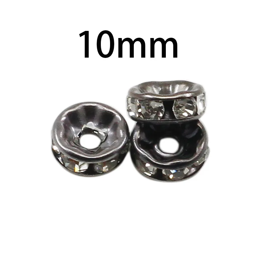 black 10mm 50 шт./лот, цветные 4, 6, 8, 10 мм, цвет серебро, золото, кристалл, рондели разделительные бусины для изготовления ювелирных изделий, браслет, ожерелья, шайба, бусины - Color: black 10mm