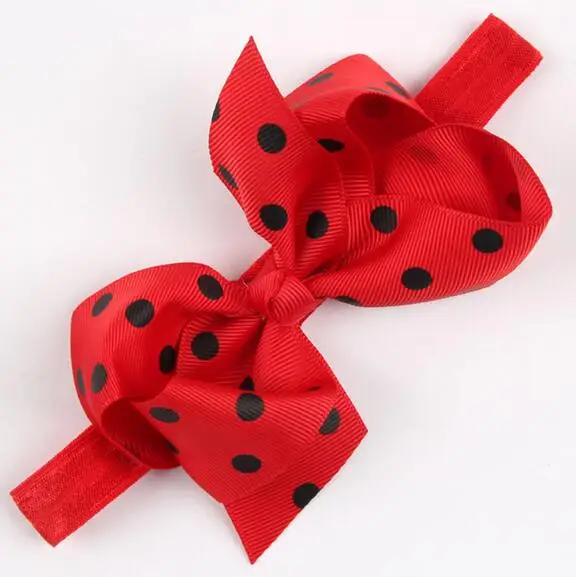 100pcs/lot Ribbon Polka Dot Bow Headband Children Hair Bow Elastic Infant Kids Hairband