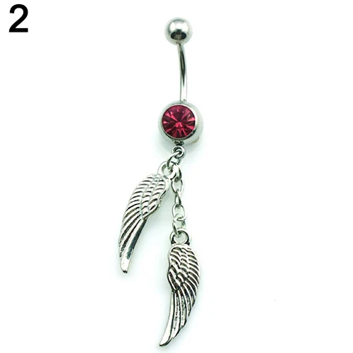 Девушка подвеска в форме крыла пупка живота Хрустальная Кнопка бар перьев кольцо