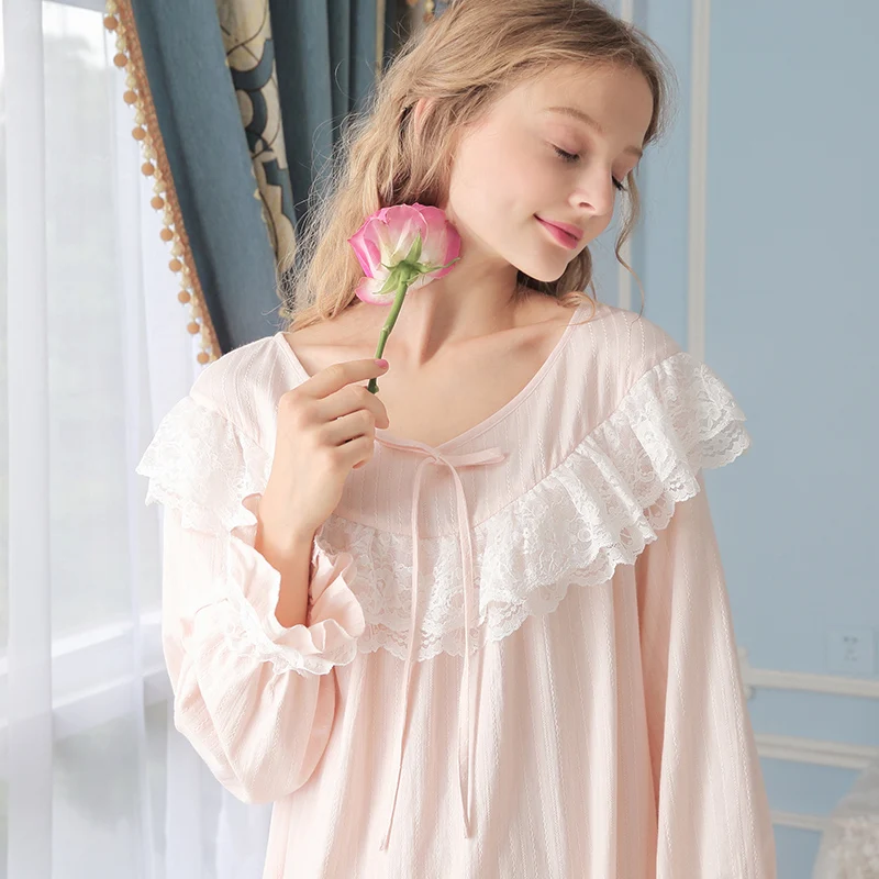 Ночная рубашка женская хлопковая длинная ночная в ретро стиле королевская