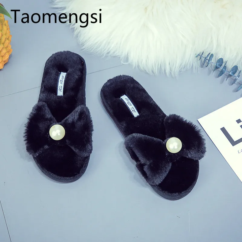 Женские шлепанцы с перламутровым ворсом Taomengsi зимние тапочки летние плоской