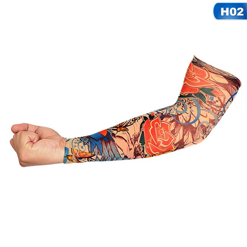 1PC Cycling Sports Tattoo Sleeves Cool Arm Sleeves Cycling Running Arm Warmer Sport Elastic Oversleeve Arm Warmers - Цвет: H02