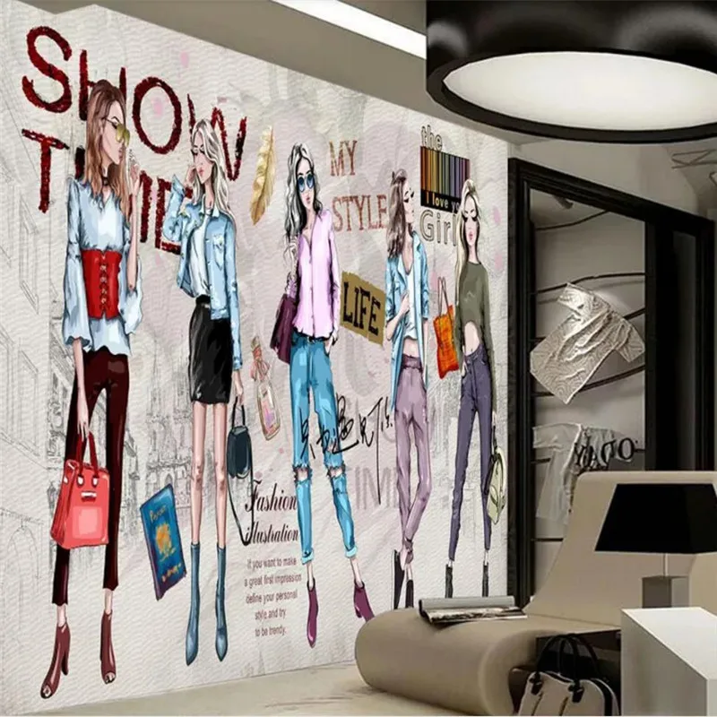 

Custom wallpaper mural HD hand-painted cosmetics clothing store tooling wall