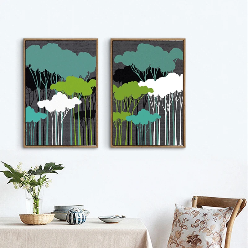 HAOCHU скандинавский абстрактный ЛЕС ДЕРЕВЬЯ искусство настенный постер холст