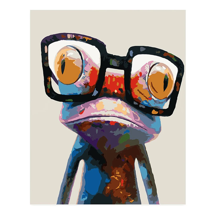 

Diy digital oil painting by numbers drawing hand painted picture Wall Decor pic Modern abstract and concise frogs wearing eyes