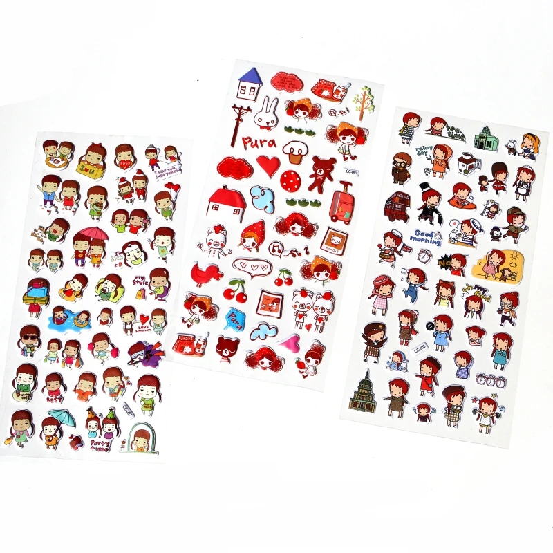 3 листа милые Мультяшные наклейки для девочек и мальчиков детские игрушки 3D