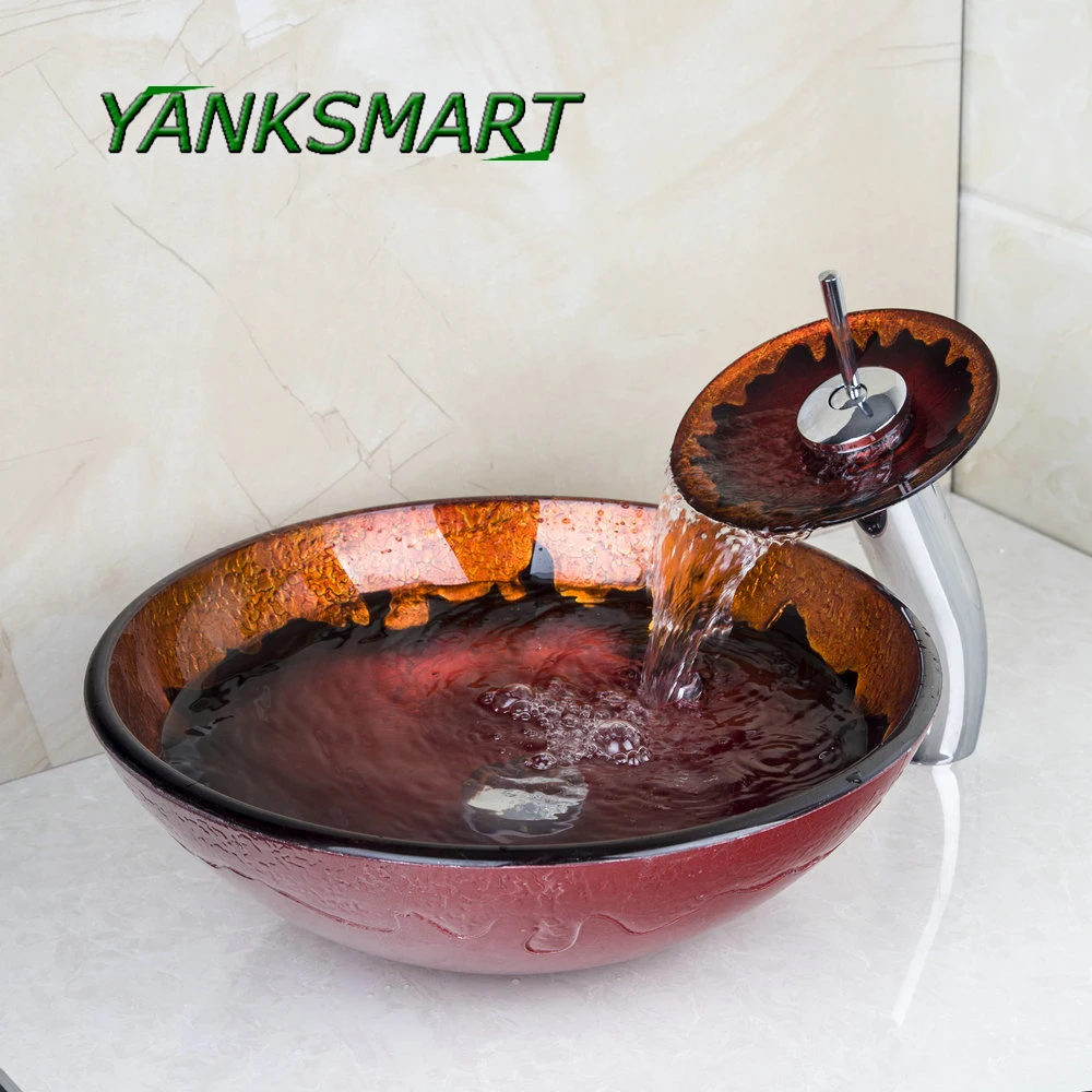 YANKSMART ванная комната из закаленного стекла круглый умывальник раковина кран