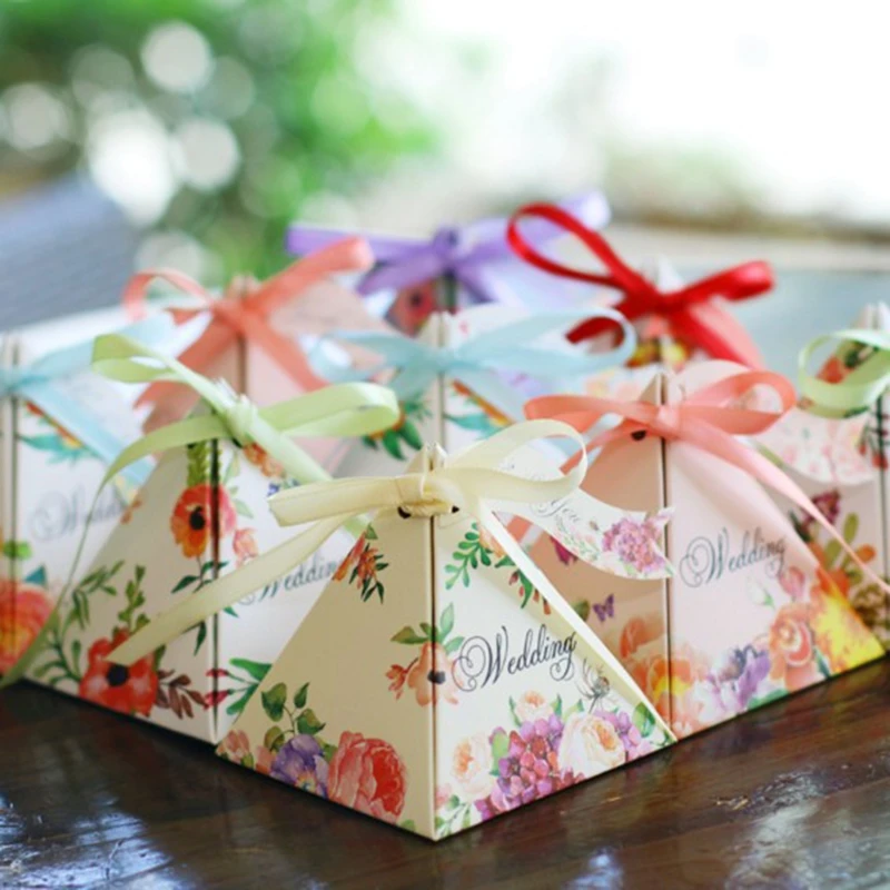 Коробка конфет органайзер европейская пирамида 5 цветов треугольная лента