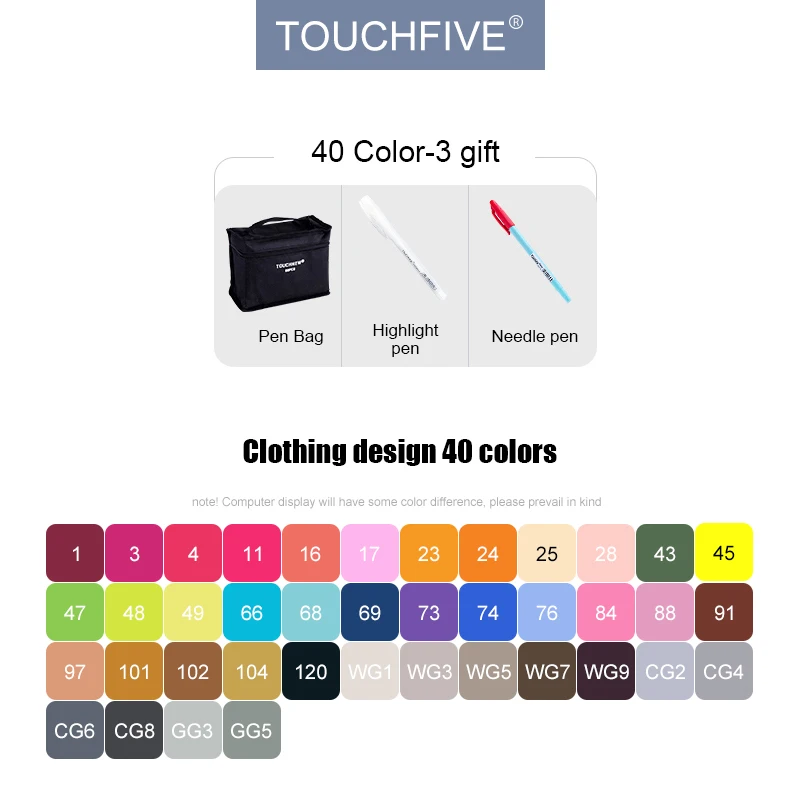 40-colors-clothing TouchFIVE маркеры 40/60/80/168 и 30 штук на выбор, набор профессиональных маркеров на спиртовой основе с двойным наконечником для рисования, эскизов, дизайна, манги и аниме - Цвет: 40-colors-clothing