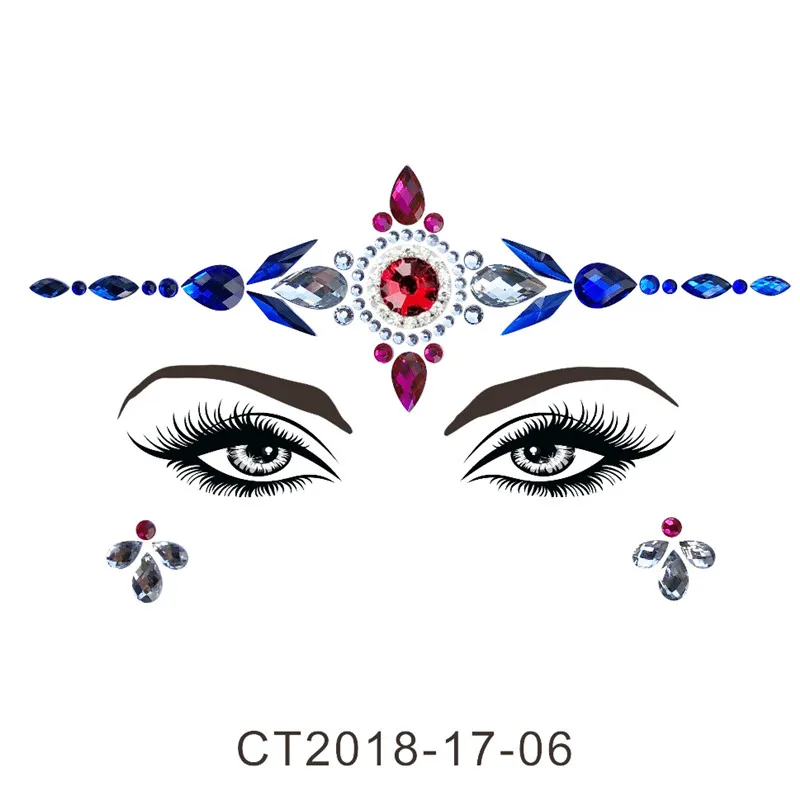 CT1706 Клей для лица, драгоценные камни, стразы, временная татуировка, драгоценности, праздничные Вечерние Блестки для тела, вспышка, Временные татуировки, наклейка, набор для макияжа - Цвет: CT1706