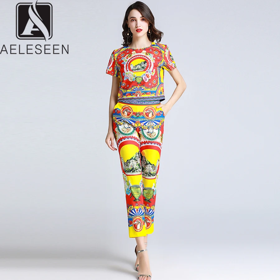 AELESEEN модные летние комплект из 2 частей 2019 Винтаж Королевский дворец печати