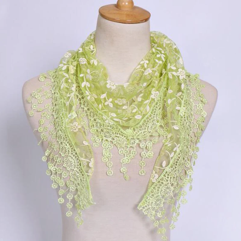 Новое поступление женский кружевной треугольный шарф с кисточками и розами