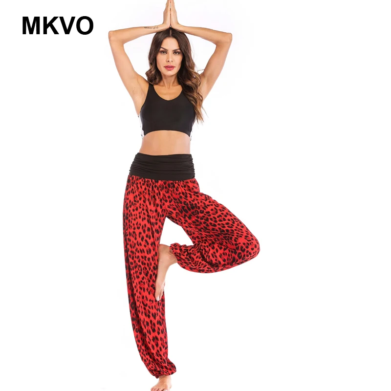 Высококачественные женские брюки boho с леопардовым принтом Стрейчевые высокой