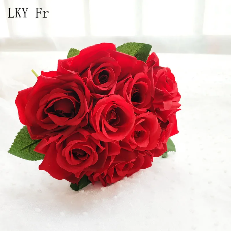 1 Red LKY Fr Свадебный букет невесты Свадебный букет шелковые искусственные цветы розы свадебный букет s для подружек невесты Свадебные аксессуары - Цвет: 1 Red